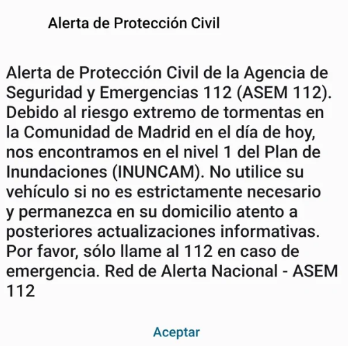 me ha mandado proteccion civil una alerta