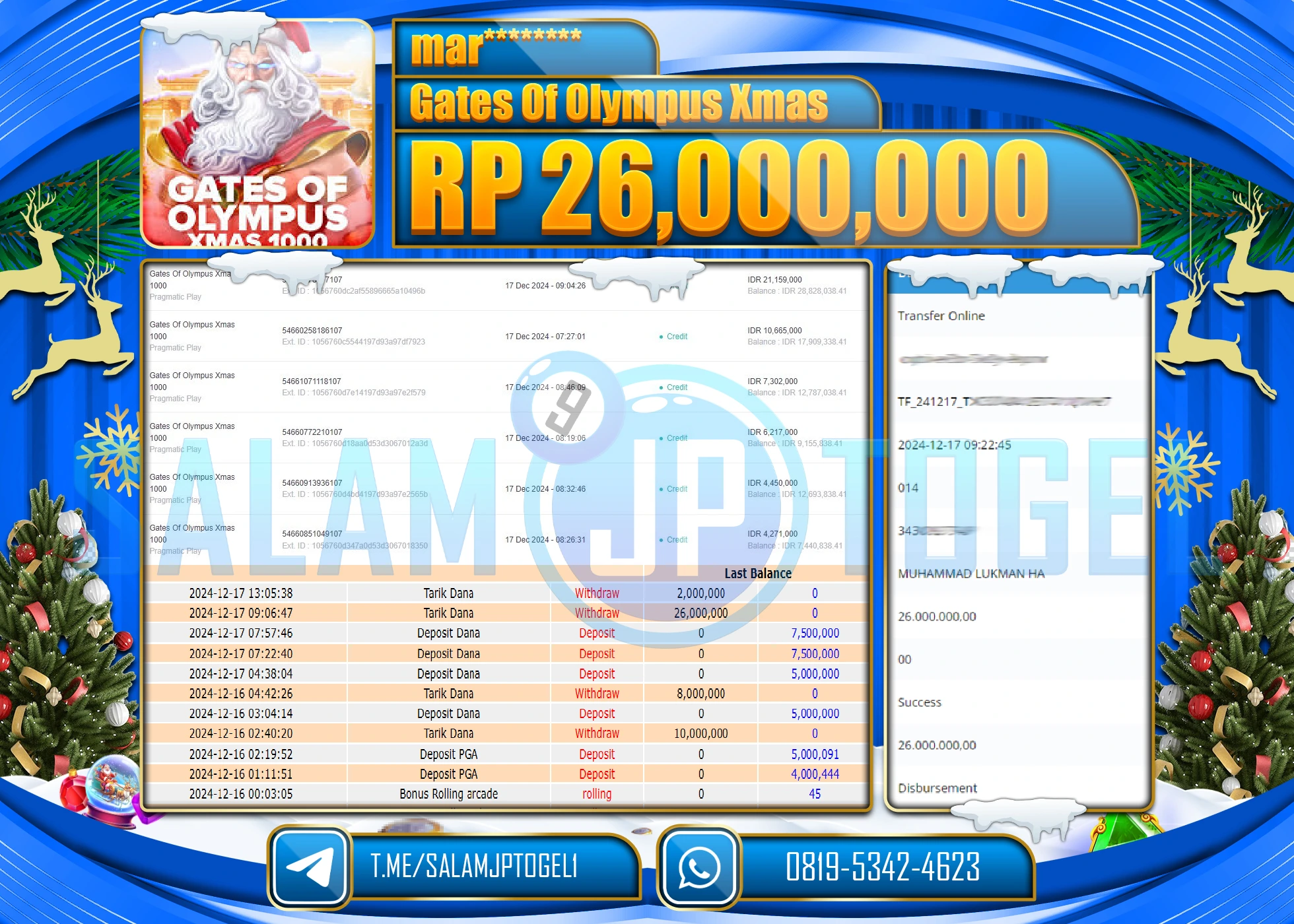 SALAMJPTOGEL MENANG  Gates of olympus Xmas Rp.26,000,000 LUNAS