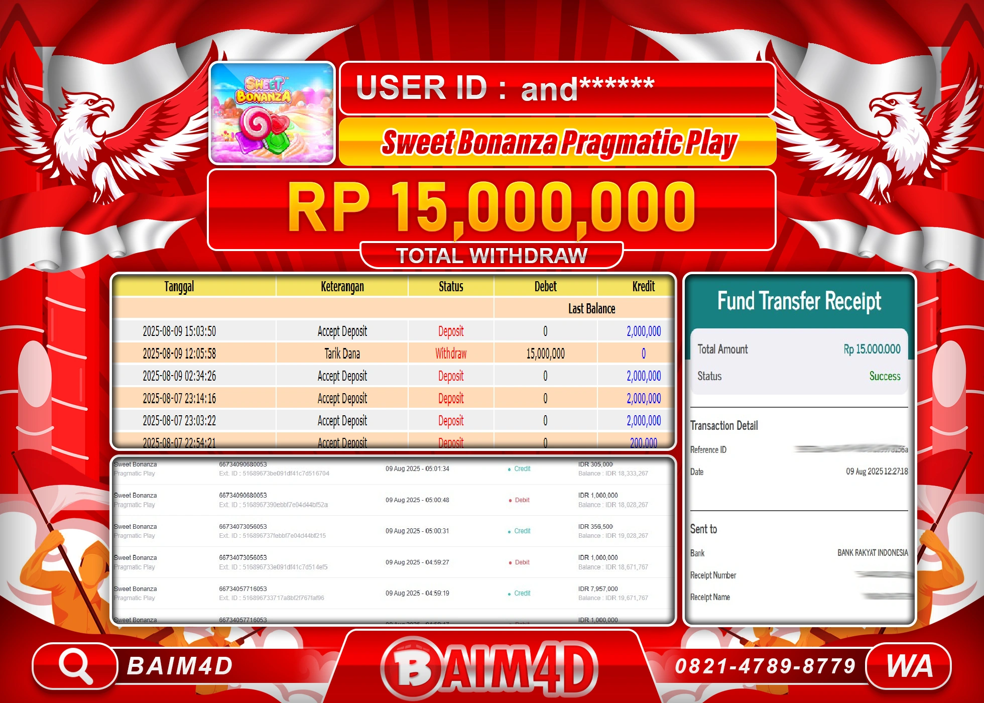 BAIM4D JACKPOT SLOT SWEET BONANZA  Rp.15,000,000.- LUNAS