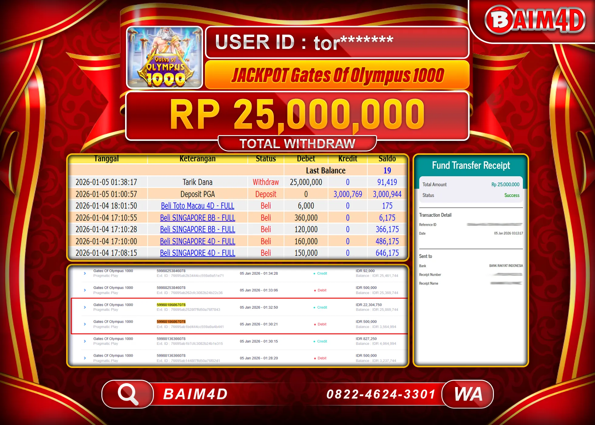 BAIM4D JACKPOT SLOT GATES OF OLYMPUS 1000 Rp.25,000,000 - LUNAS