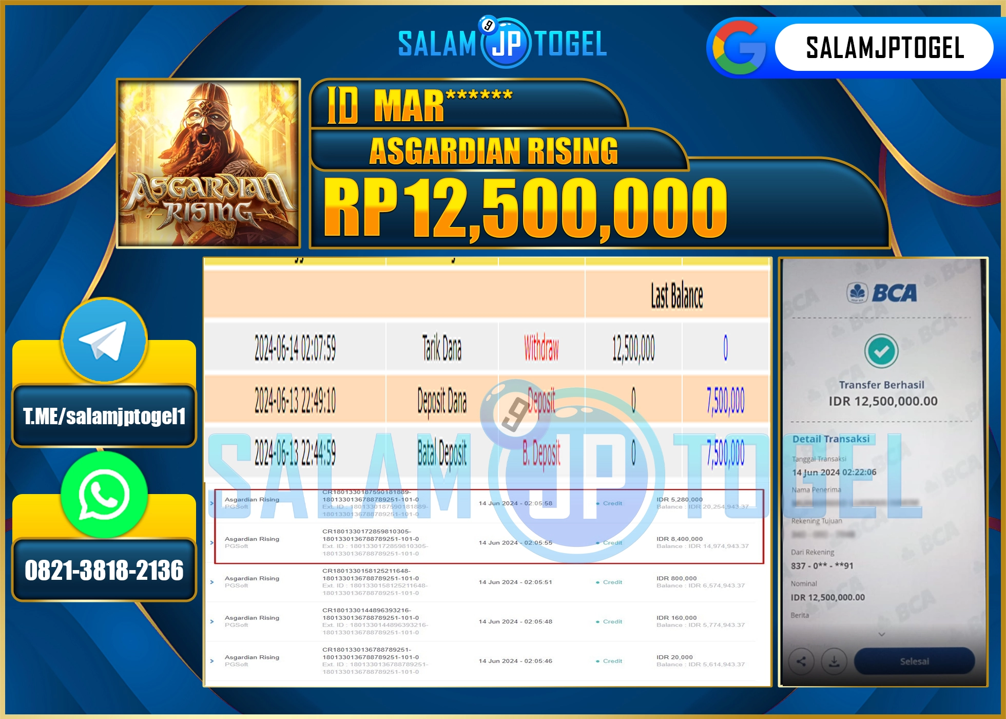 SALAMJPTOGEL MENANG ASGARDIAN RISING RP. 12,500,000.,LUNAS
