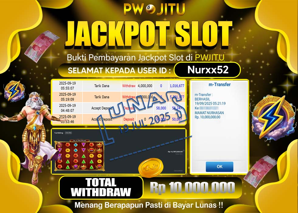 PWJITU JACKPOT SLOT GATES OF OLYMPUS SUPER SCATTER Rp.10.000.000,- LUNAS