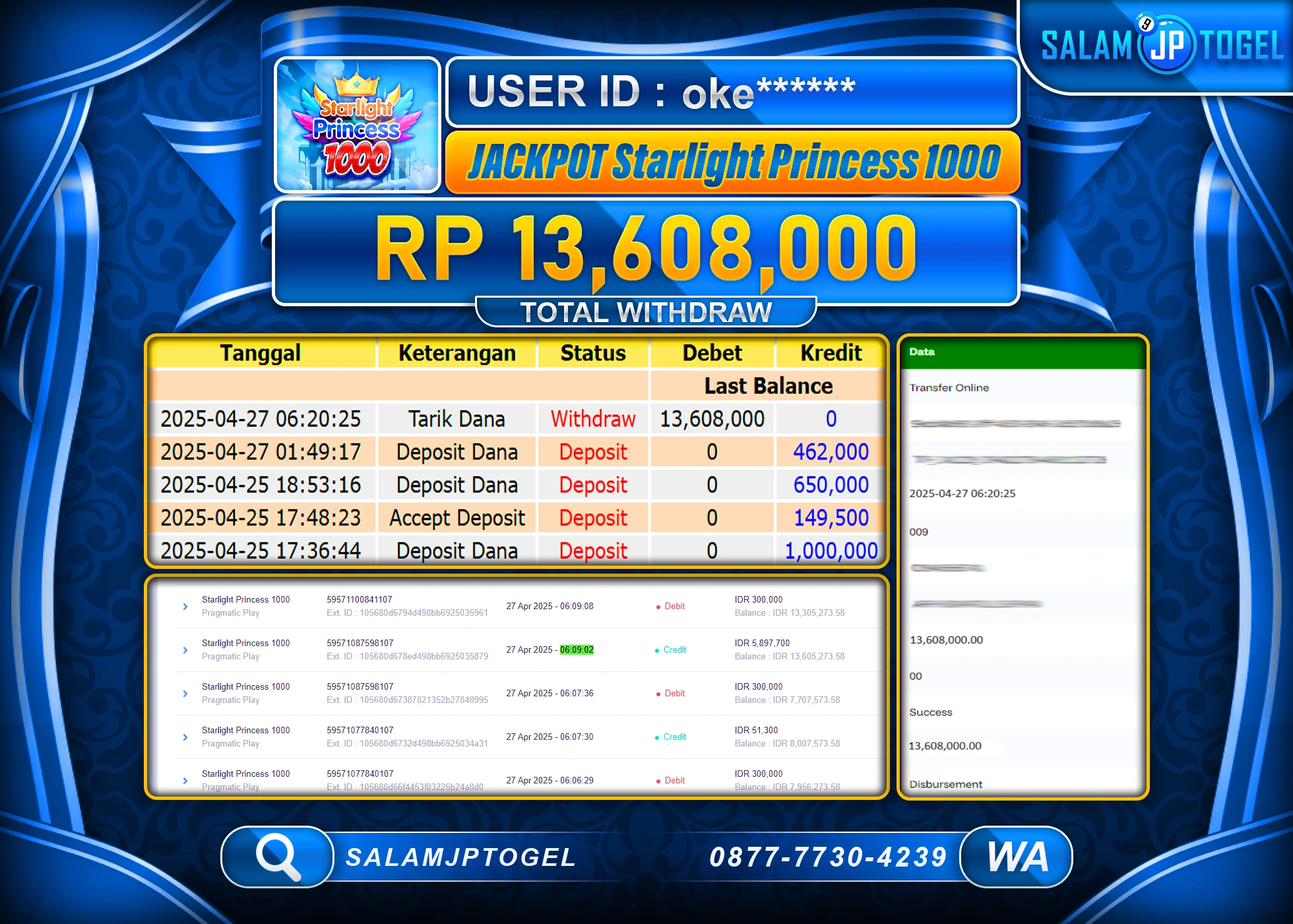 SALAMJPTOGEL MENANG STARLIGHT PRINCESS 1000 Rp.13,608,000 LUNAS