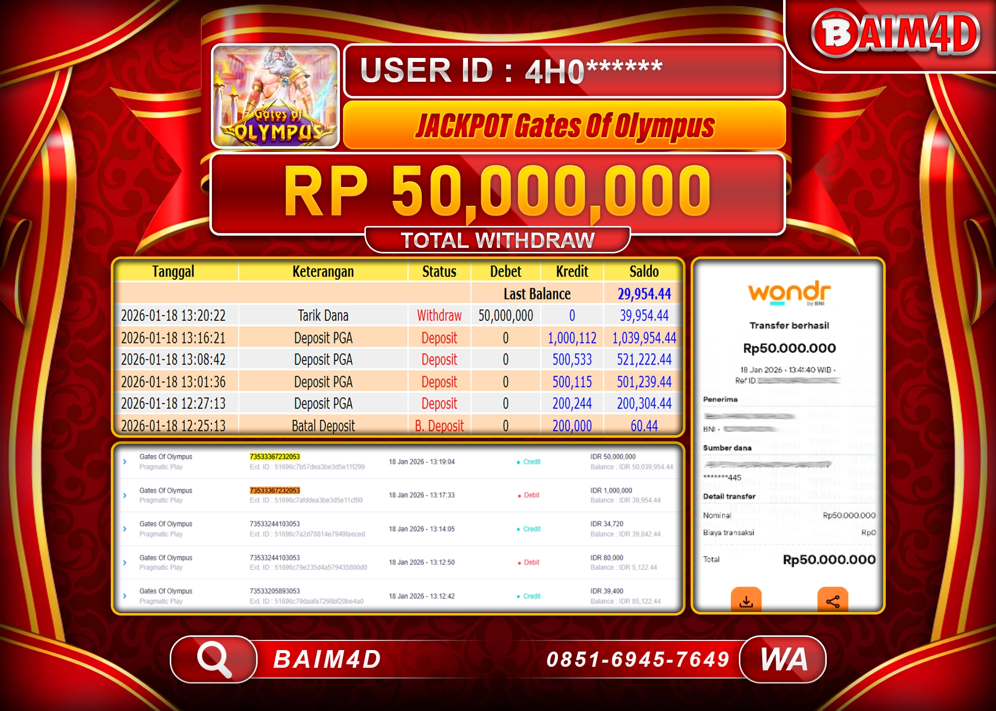 BAIM4D JACKPOT SLOT GATES OF OLYMPUS Rp.50,000,000 - LUNAS
