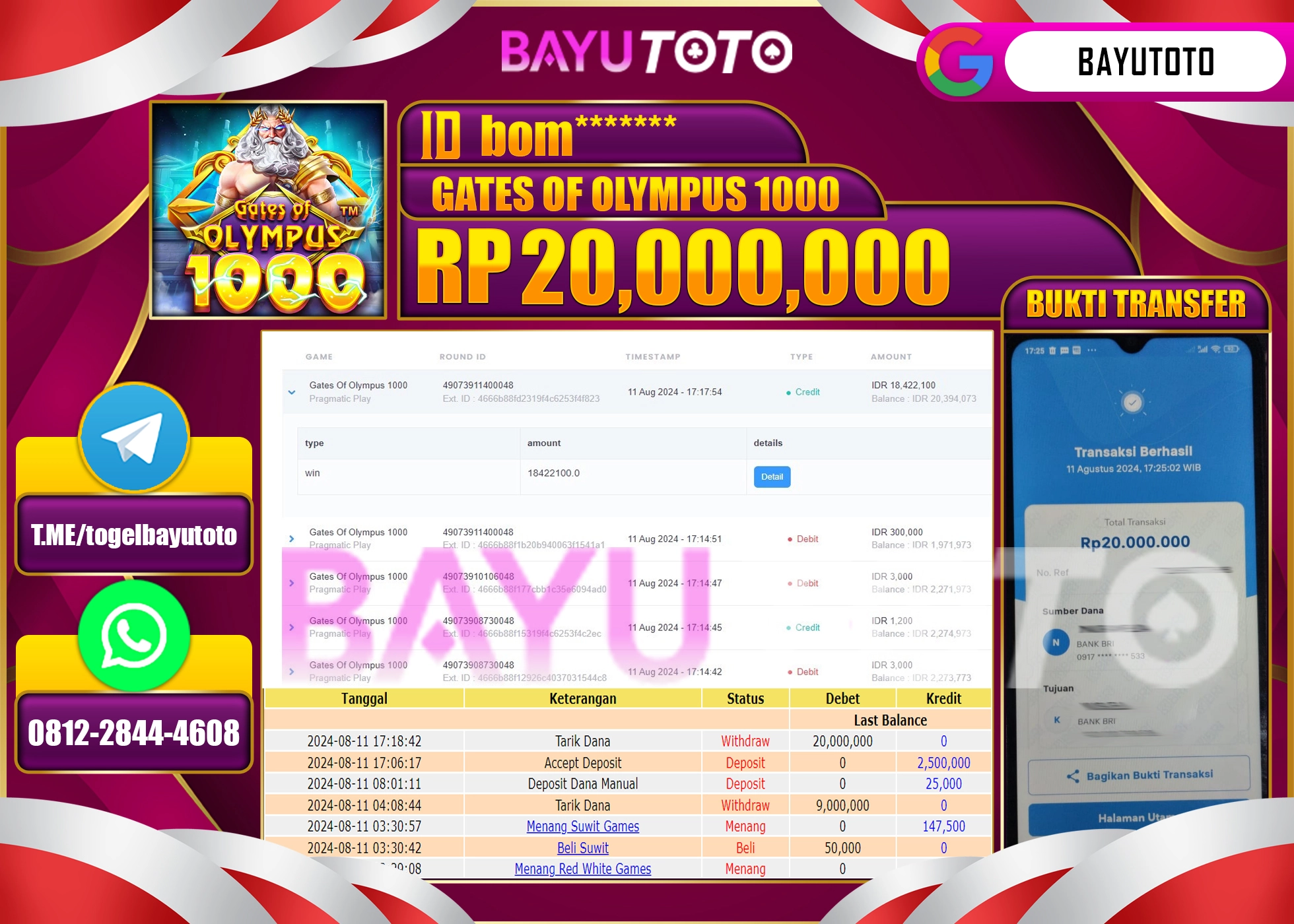 BAYUTOTO MENANG SLOT GATES OF OLYMPUS 1000 20.000.000 - LUNAS