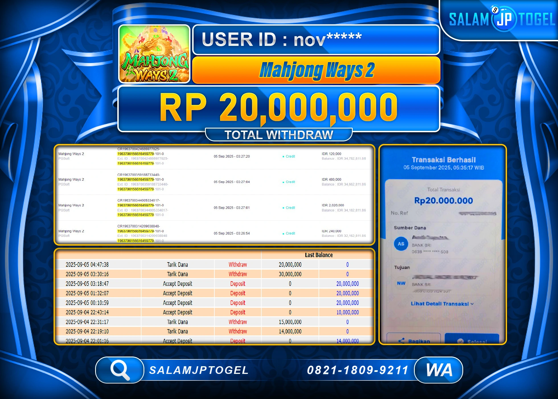 SALAMJPTOGEL MENANG JACKPOT MAHJONG WAYS 2 Rp.20,000,000