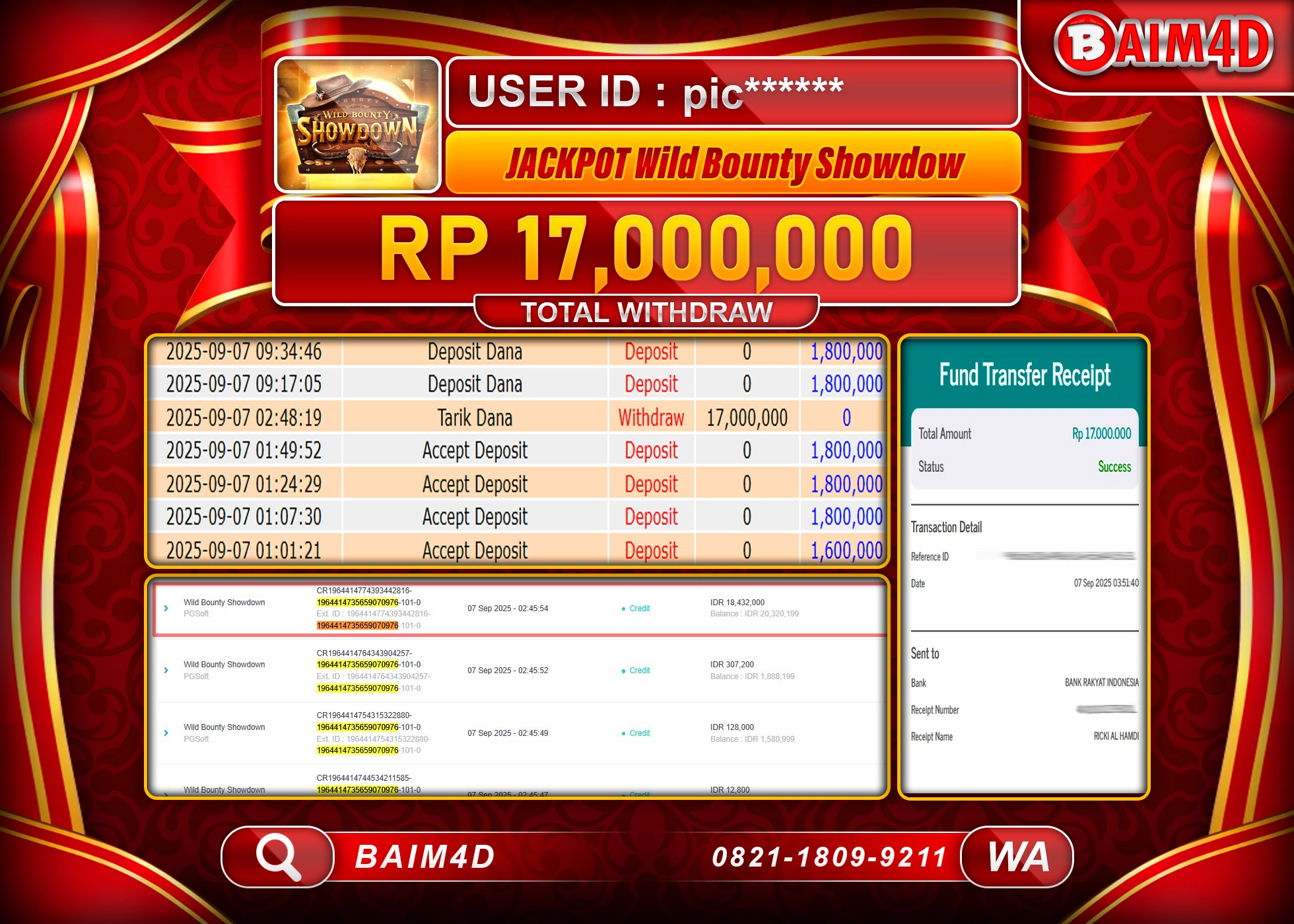 BAIM4D JACKPOT SLOT WILD BOUNTY SHOWDOWN Rp.17,000,000.- LUNAS