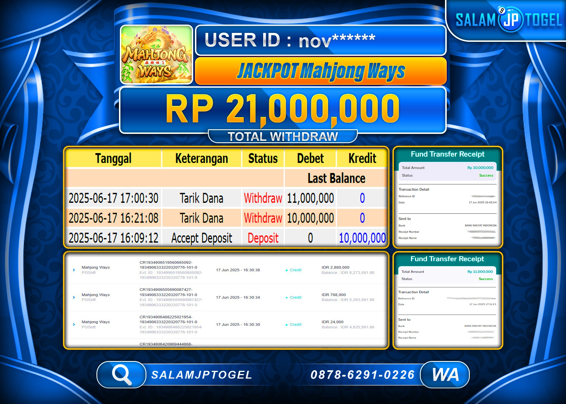 SALAMJPTOGEL MENANG Mahyong Ways Rp.21,000,000 LUNAS