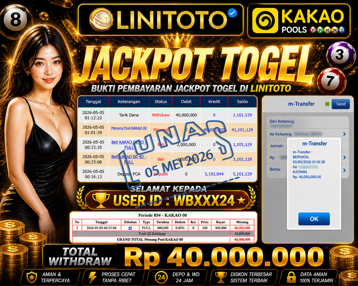 LINITOTO JACKPOT TOGEL KAKAO 00 Rp.40,000,000 - LUNAS