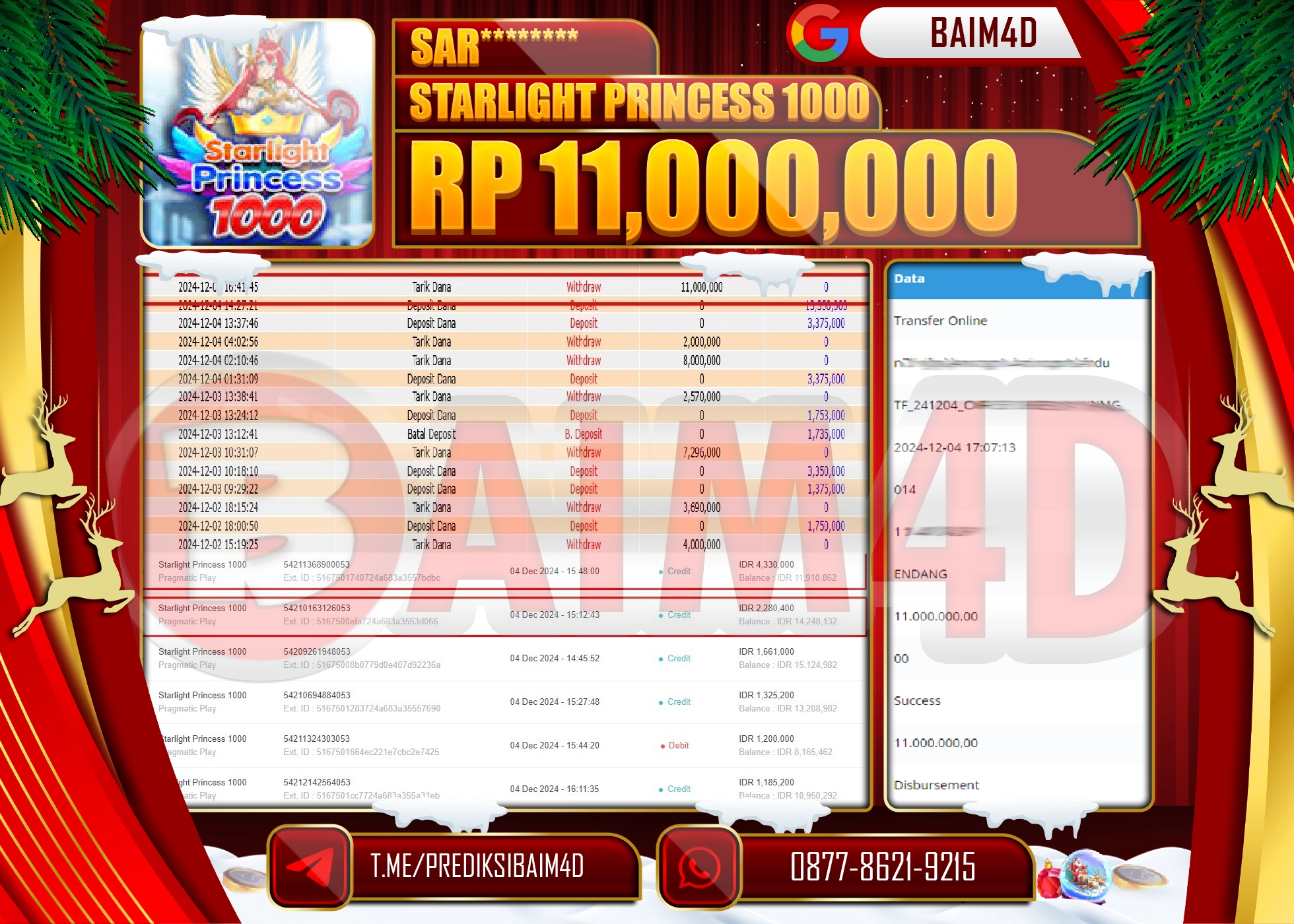 BAIM4D JACKPOT STARLIGHT PRINCESS 1000 Rp.11.000,000.- LUNAS
