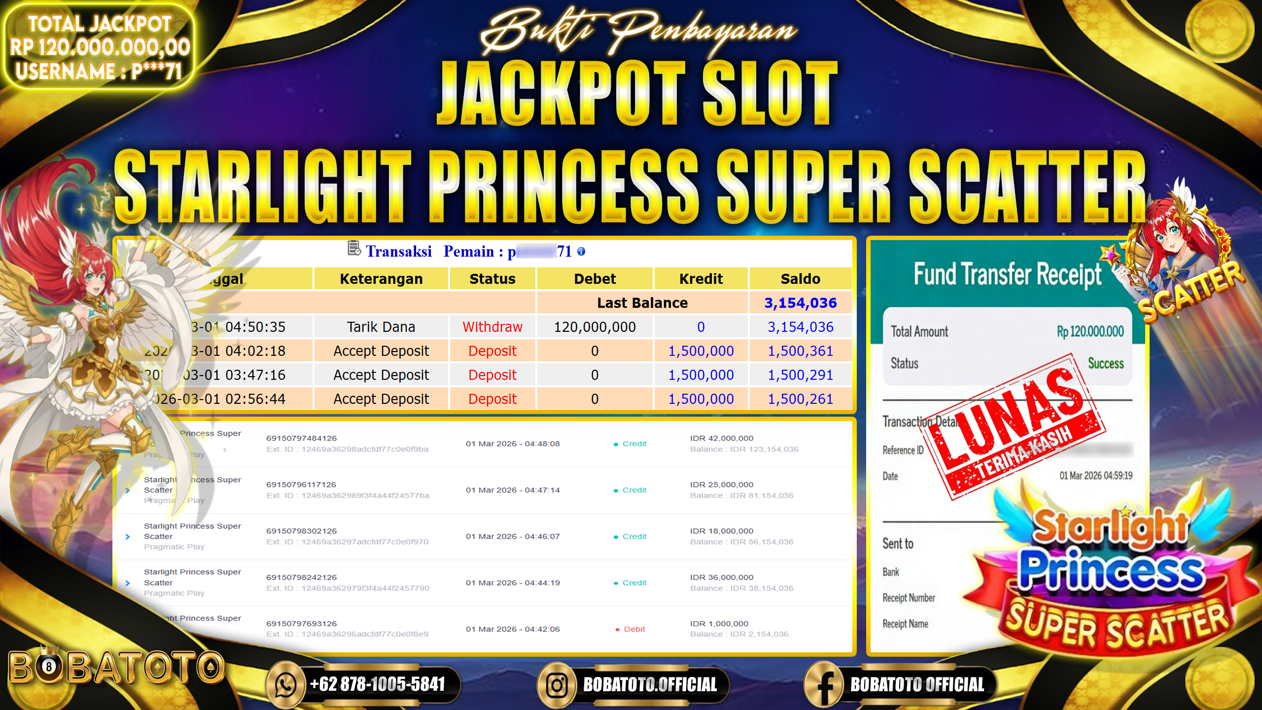 BOBATOTO JACKPOT SLOT PRAGMATIC STARLIGHT PRINCESS SUPER SCATTER Rp.120,000,000- LUNAS!!