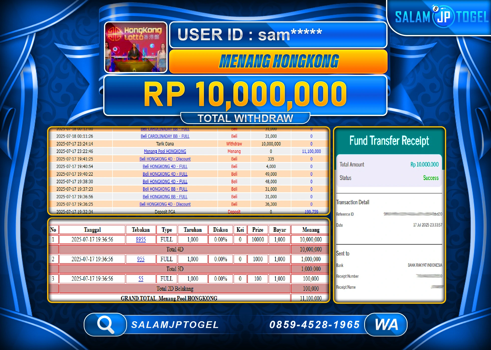SALAMJPTOGEL MENANG RESULT HONGKONG LOTTO Rp.10,000,000
