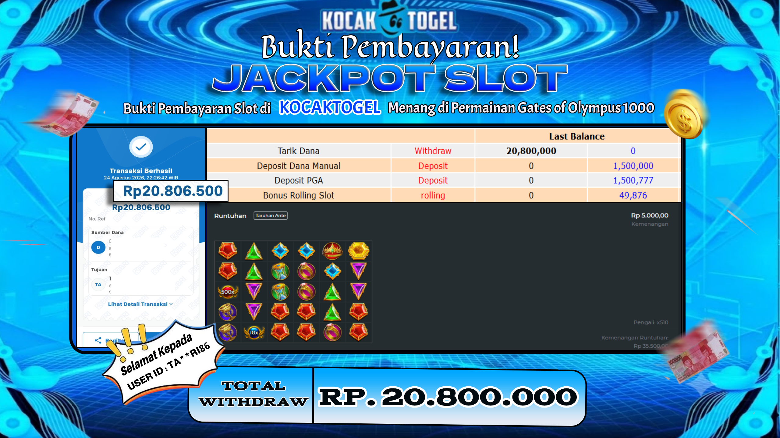 🏆 BUKTI KEMENANGAN Gates of Olympus 1000 MEMBER KOCAKTOGEL  🏆
