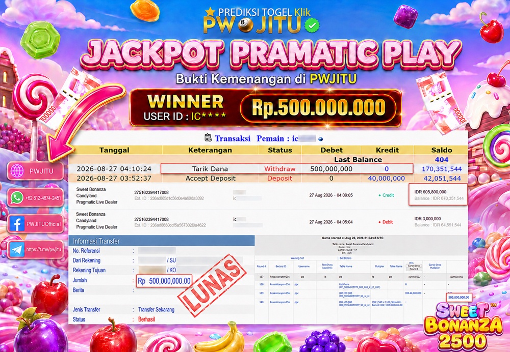 PWJITU JACKPOT SLOT SWEAT BONANZA 2500 Rp500.000.000 ,- LUNAS