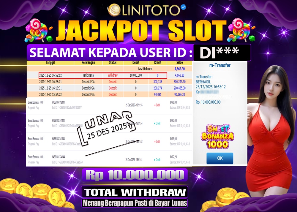 LINITOTO JACKPOT SLOT Sweet Bonanza 1000 Rp.10,000,000 - LUNAS
